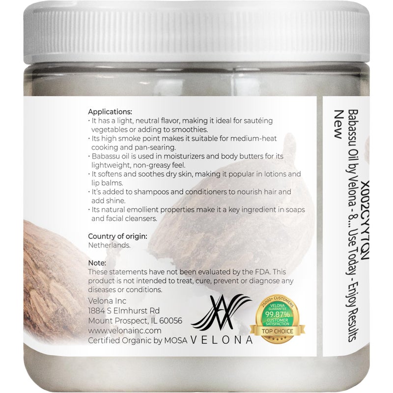 velona Babassu Oil USDA Certified Organic - 8 Fl Oz | 100% Pure and Natural Carrier Oil | Refined, Cold Pressed | Face, Hair, Body & Skin Care and Cooking | Use Today - Enjoy Resultsâ€¦ - Image 4